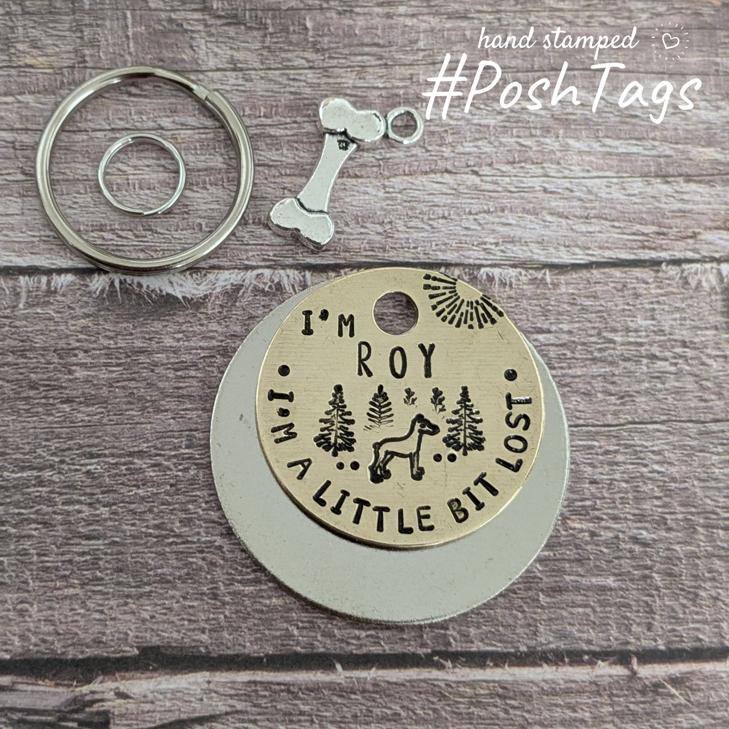 I'm a little bit lost - with or without name - greyhound lurcher whippet sighthound and nature tree - pet dog ID collar tag #PoshTags