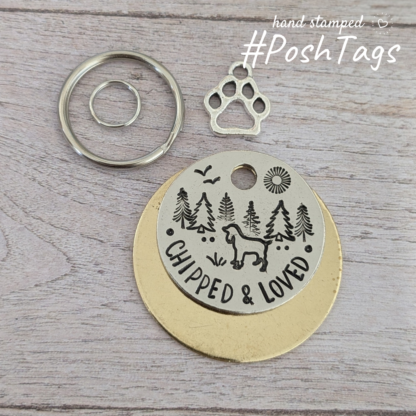 I'm chipped/chipped & loved/dog's name - cocker spaniel - sun birds adventure walks nature tree - pet dog ID collar tag #PoshTags (Copy)