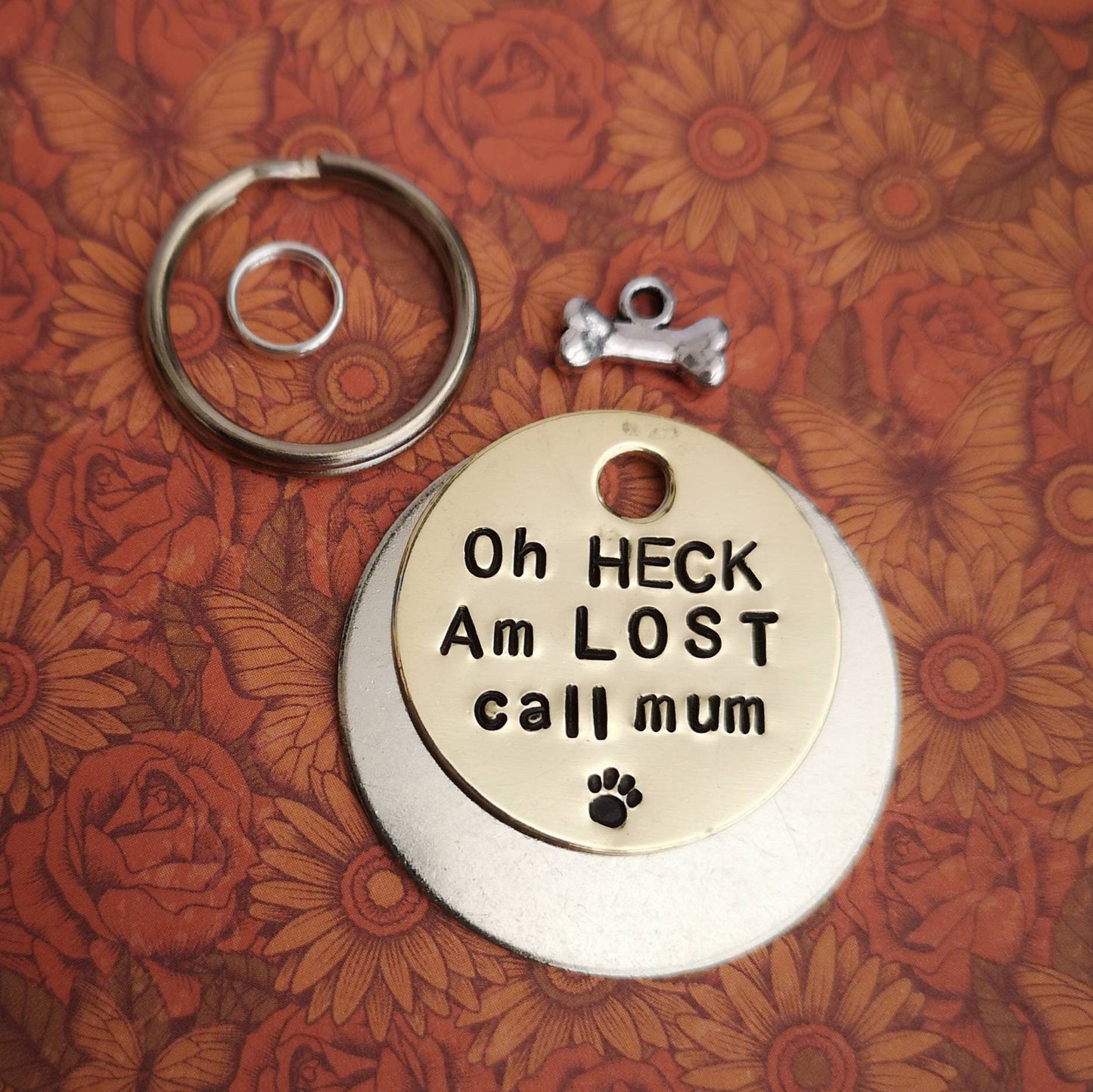 Oh HECK Am LOST call mum - doggo speak dog tag pet tag hand stamped Collar Christmas Gift Idea