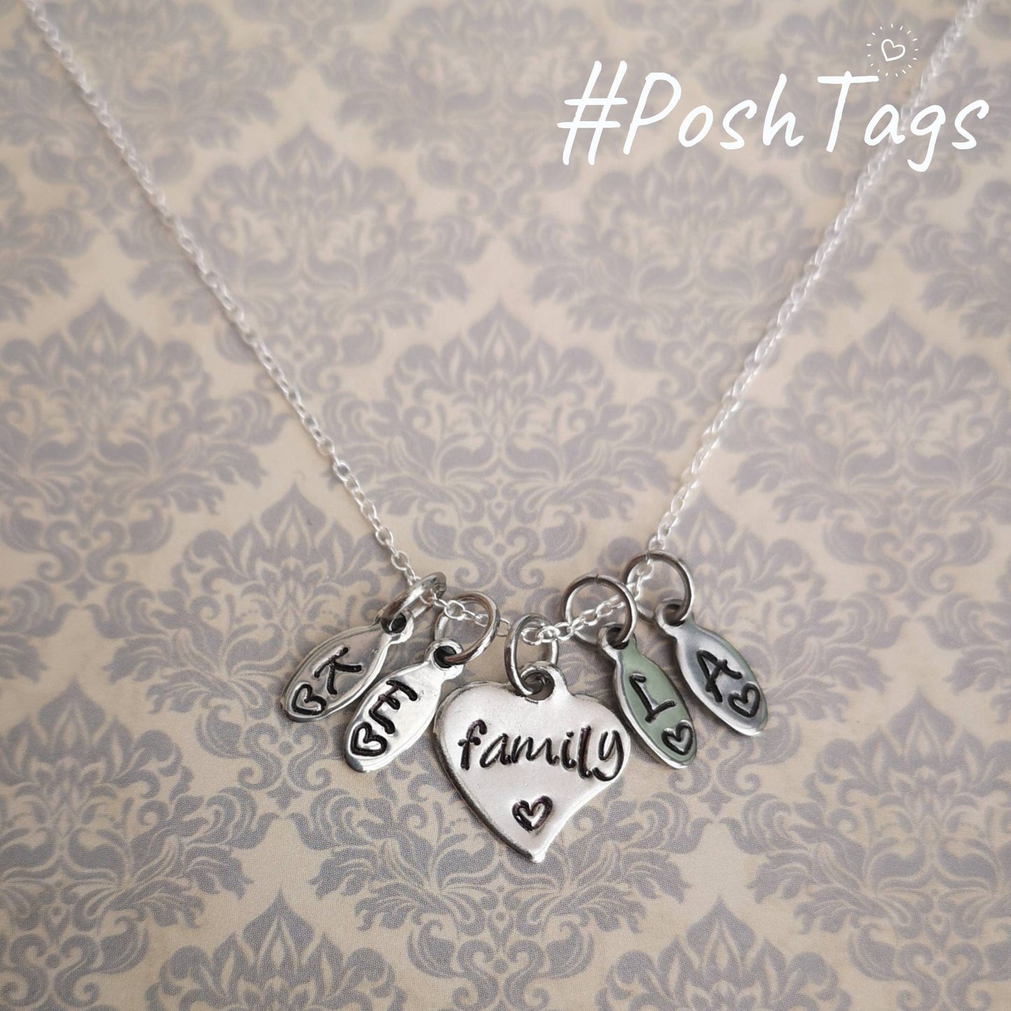 Hand stamped personalised sterling silver necklace with various shapes and sizes stainless steel pendants #PoshTags