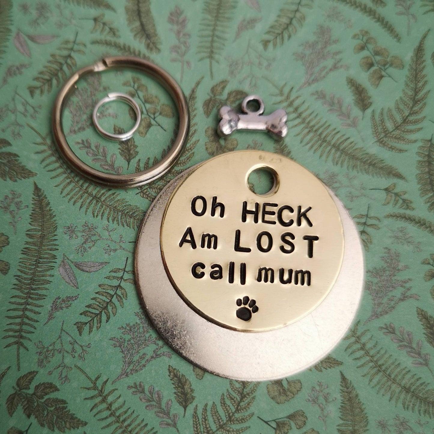 Oh HECK Am LOST call mum - doggo speak dog tag pet tag hand stamped Collar Christmas Gift Idea