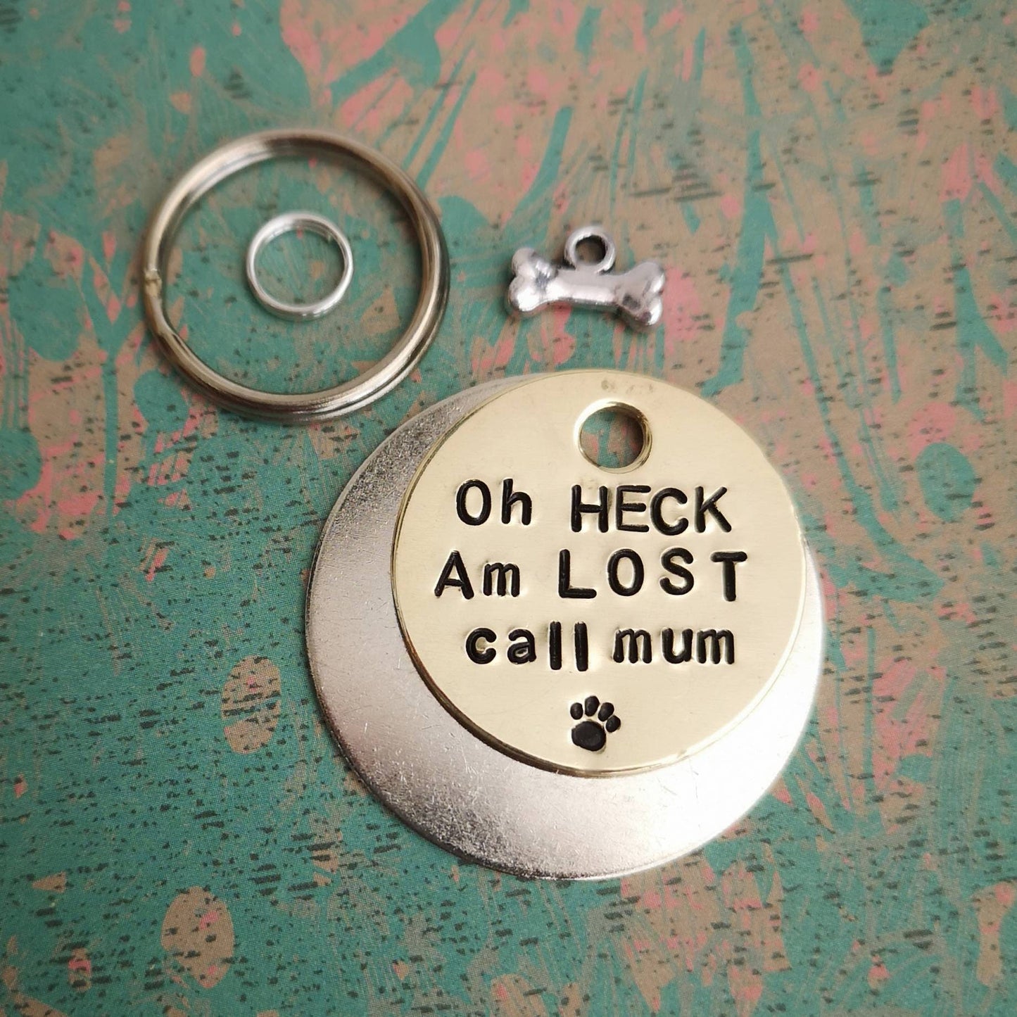 Oh HECK Am LOST call mum - doggo speak dog tag pet tag hand stamped Collar Christmas Gift Idea