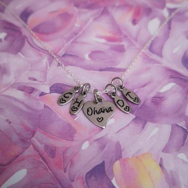 Hand stamped personalised sterling silver necklace with various shapes and sizes stainless steel pendants #PoshTags