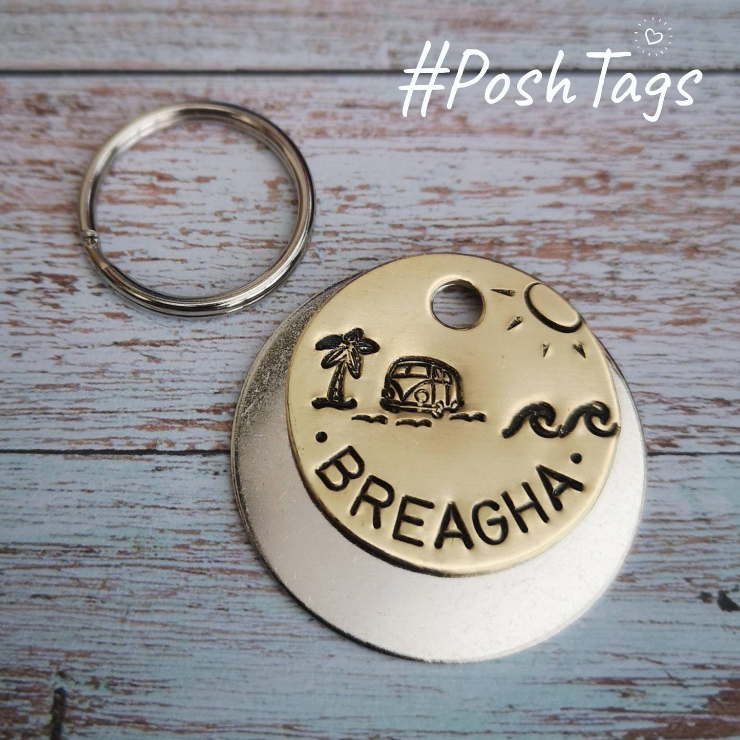 Surfer's paradise - palm tree sea sun campervan - dog cat pet tag ID #PoshTags Collar Christmas Gift Idea