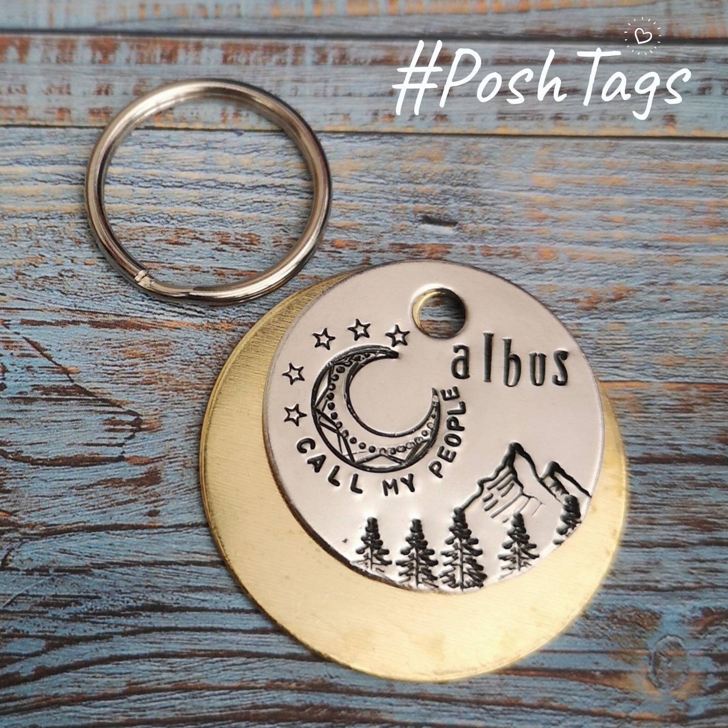 Call my people with scenery - moon & mountains - dog pet tag ID #PoshTags Collar Christmas Gift Idea