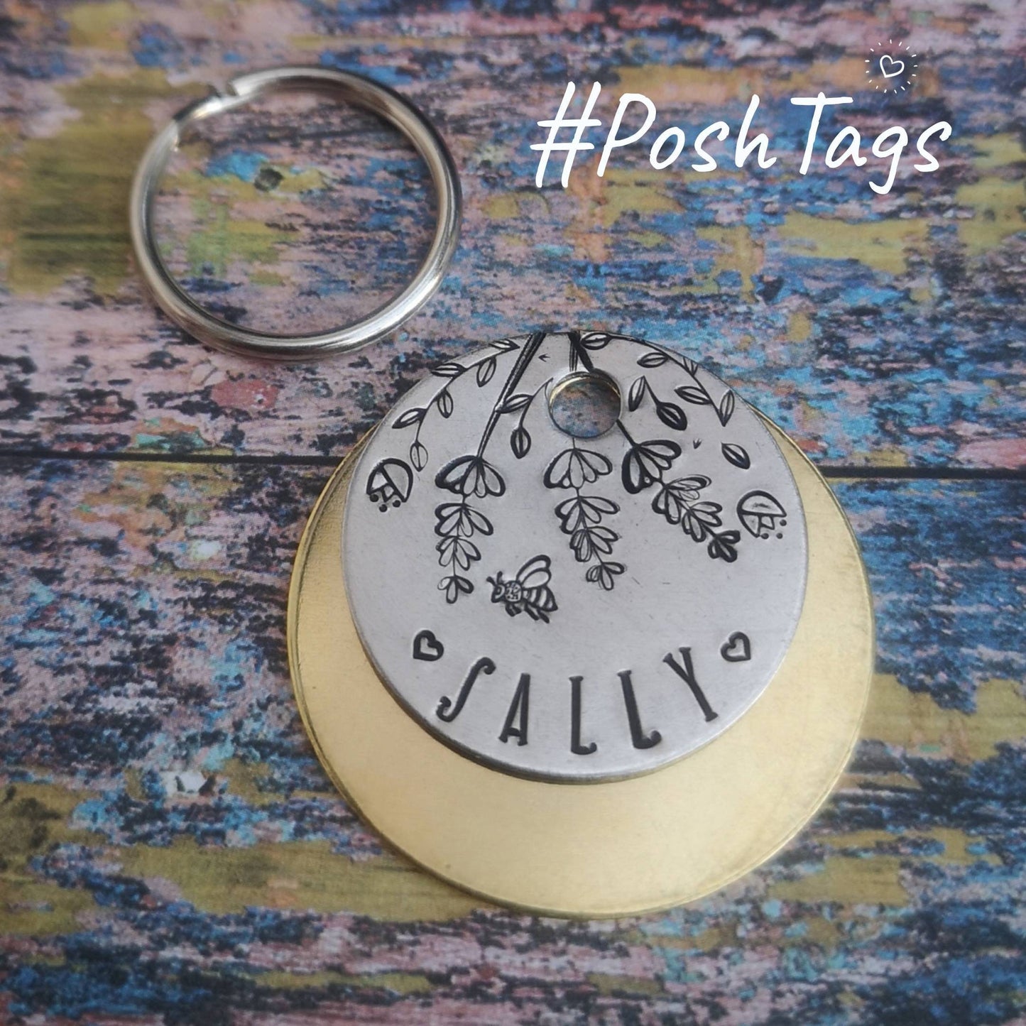 Bee and hanging wildflowers - pet cat dog ID tag #PoshTags Collar Christmas Gift Idea