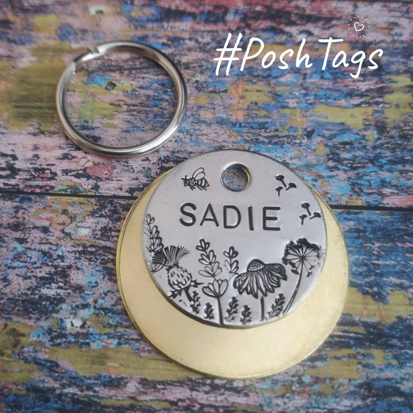 Bee and a field of wildflowers - pet cat dog ID tag #PoshTags Collar Christmas Gift Idea