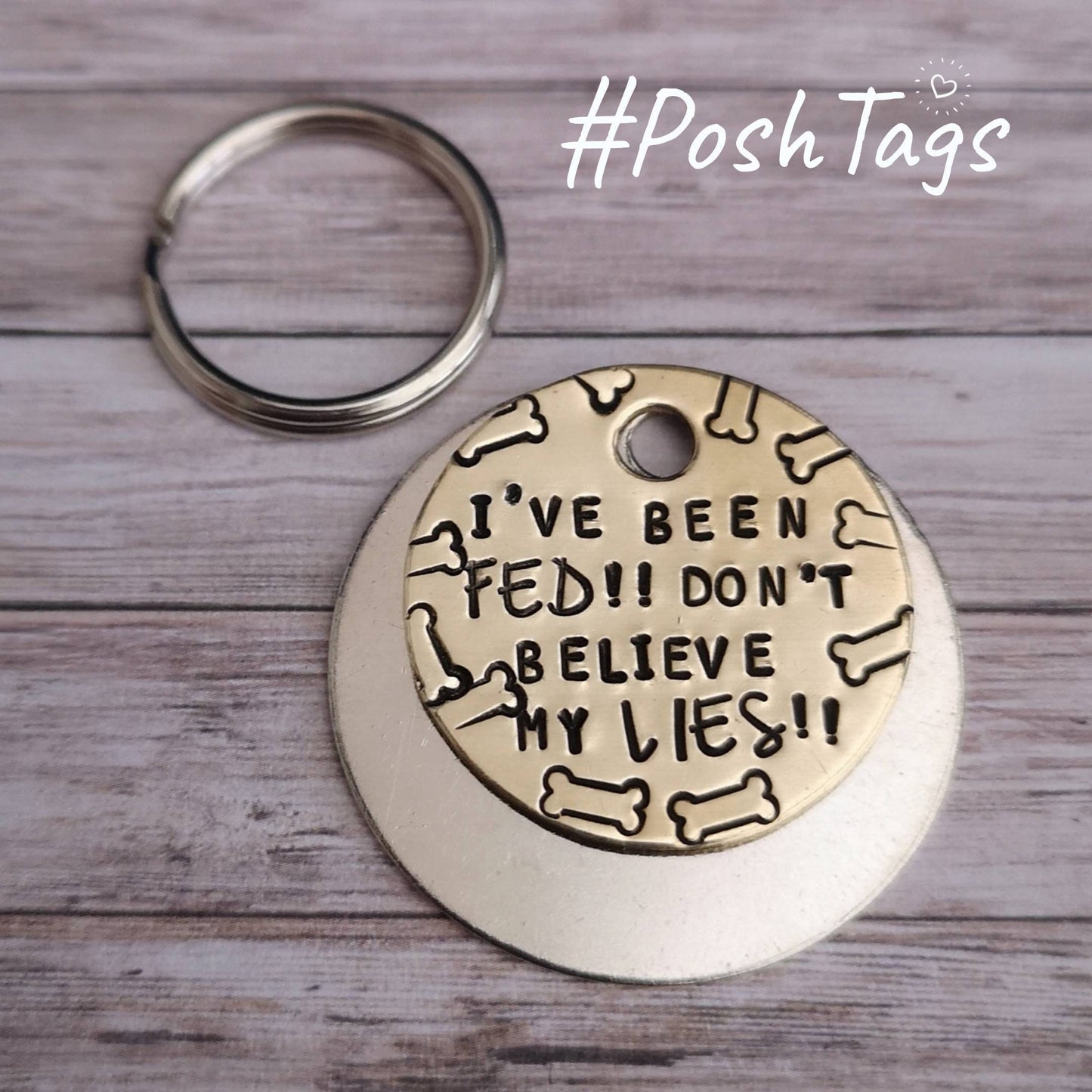 I've been fed don't believe my lies - bones - funny cat dog tag pet tag ID #PoshTags Collar Christmas Gift Idea