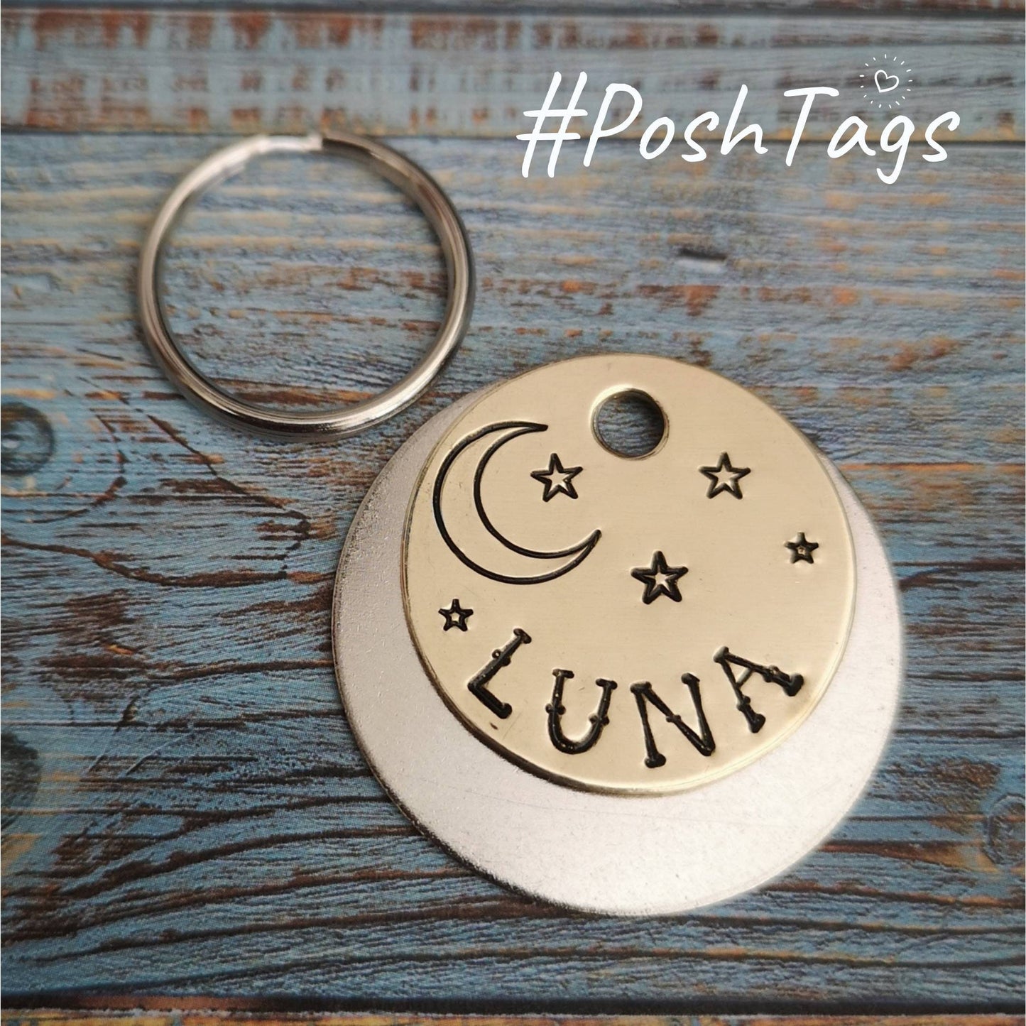 Moon and stars dog tag - hand stamped made to order pet dog ID tag Collar Christmas Gift Idea