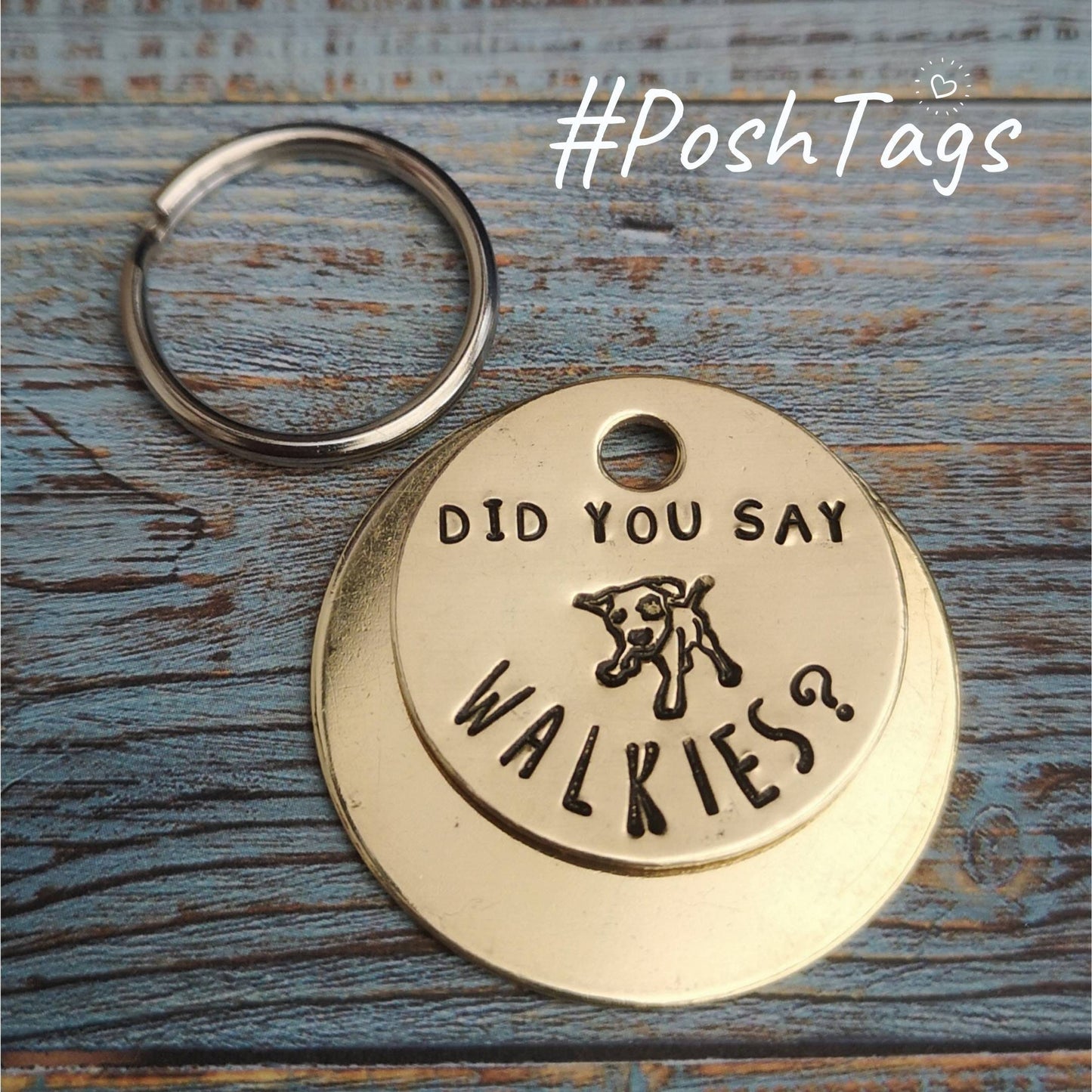 Did you say WALKIES? - funny silly excited dog tag pet tag hand stamped #PoshTags Collar Christmas Gift Idea