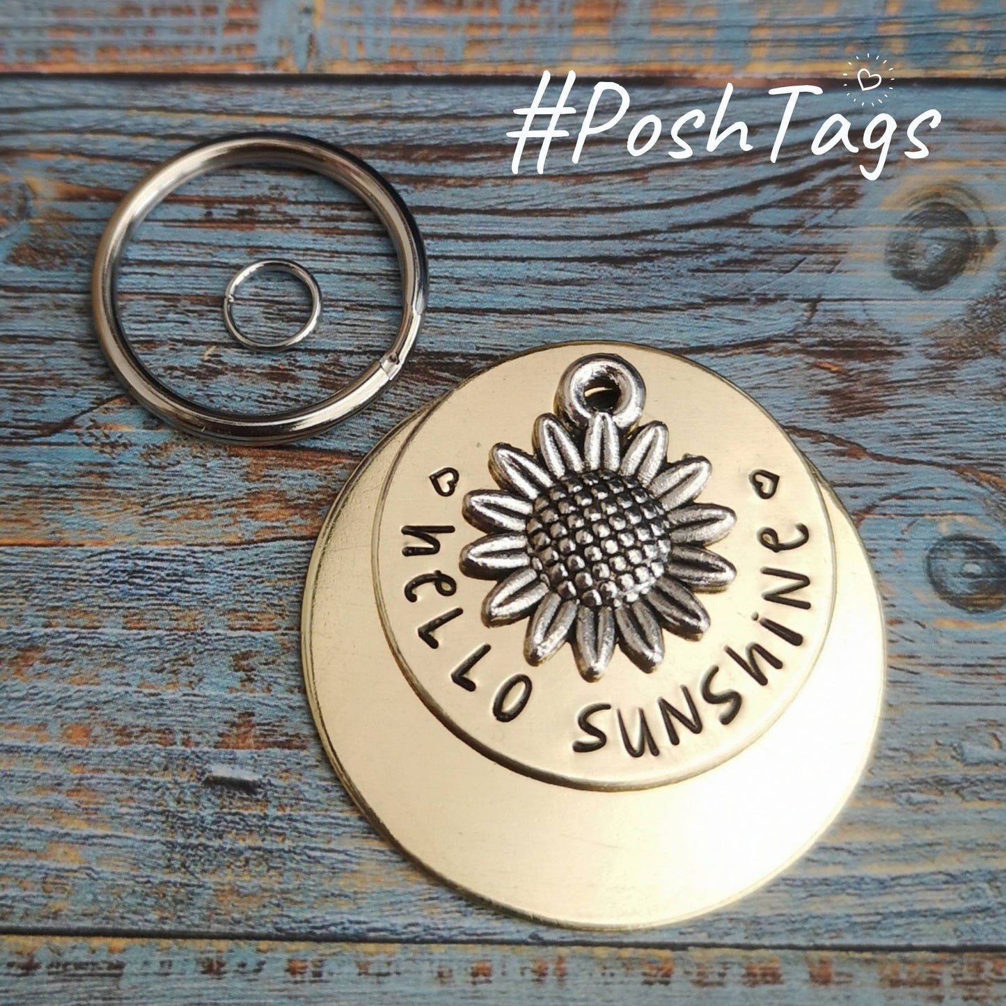 Hello Sunshine SUNFLOWER - dog cat tag pet tag hand stamped #PoshTags Collar Christmas Gift Idea