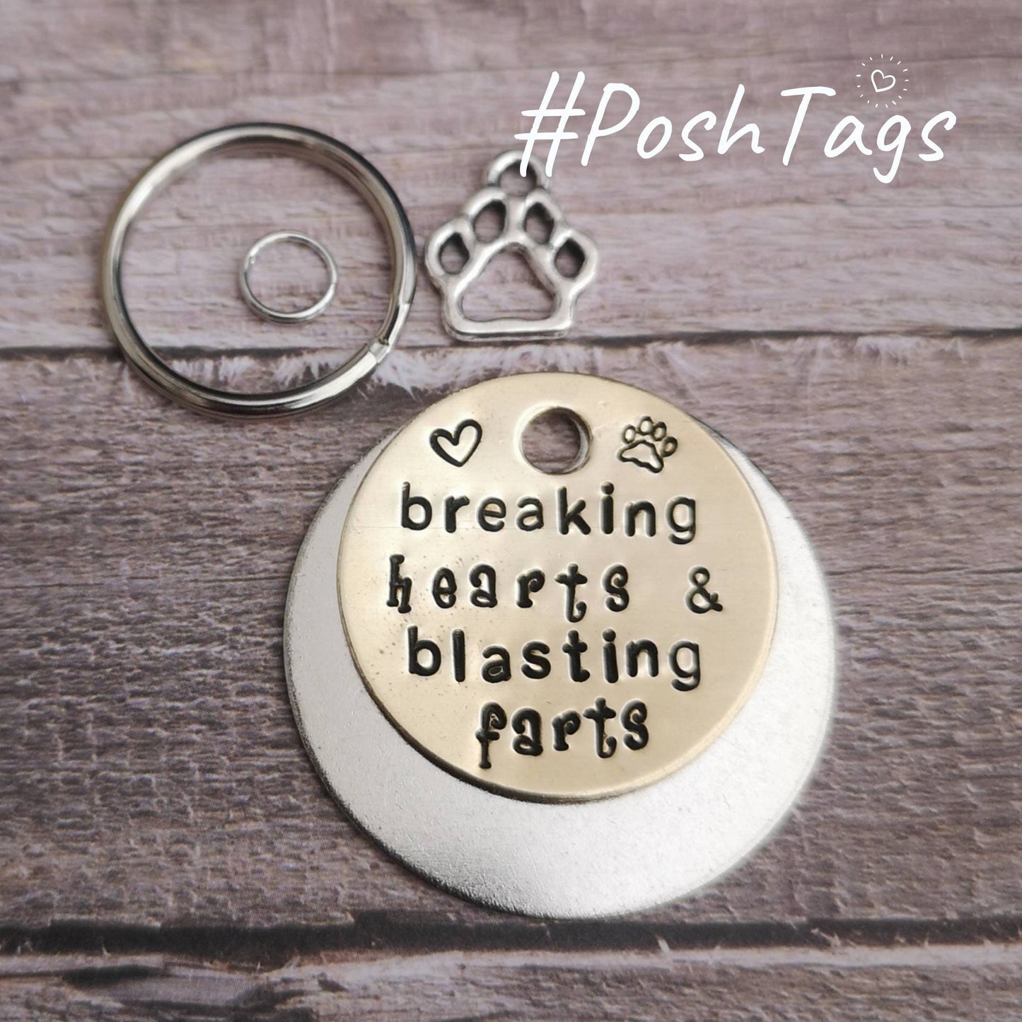 Breaking hearts and blasting farts pet tag dog tag hand stamped ID #PoshTags Collar Christmas Gift Idea