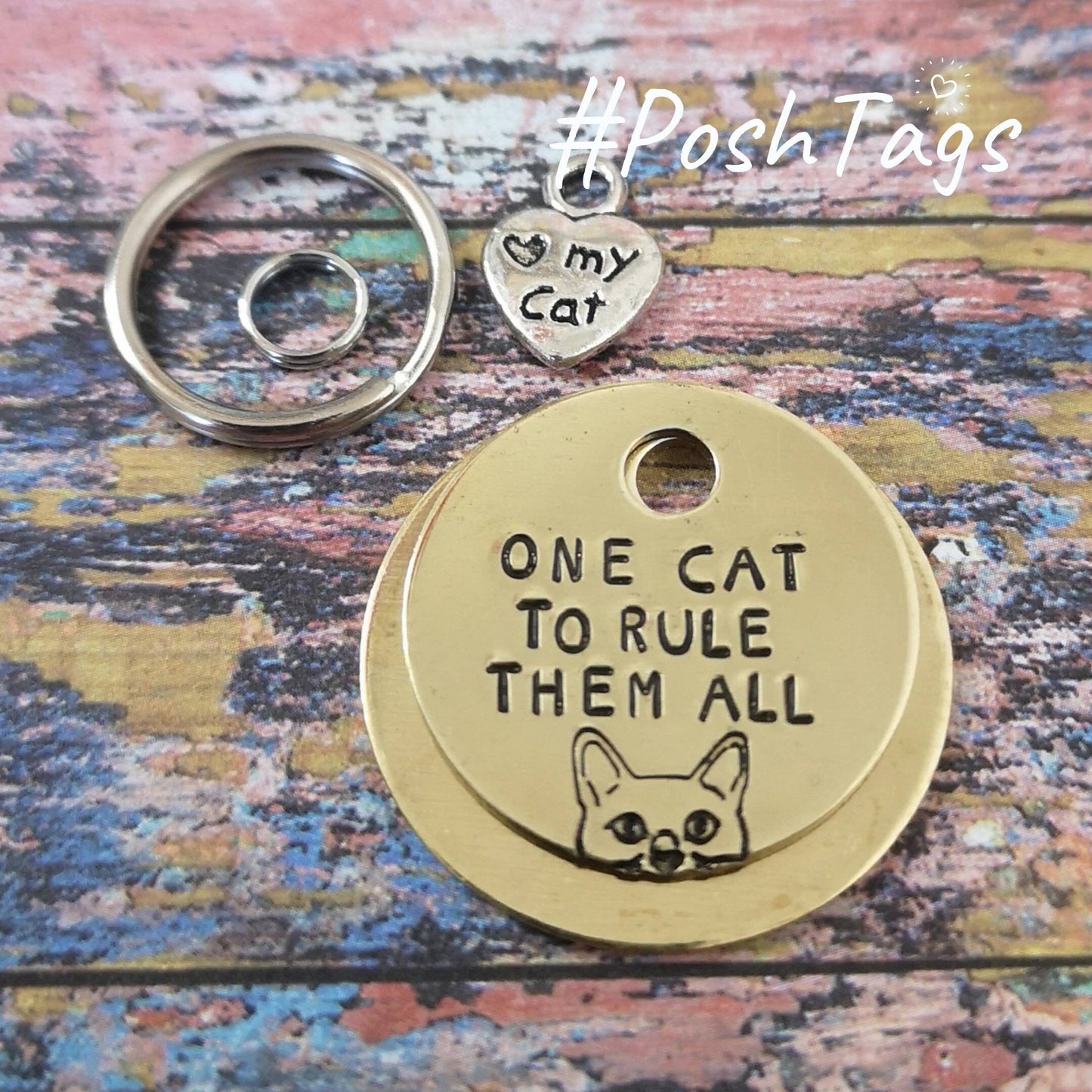 SMALL tags - one cat to rule them all - small cat kitten pet tag ID #PoshTags Collar Christmas Gift Idea