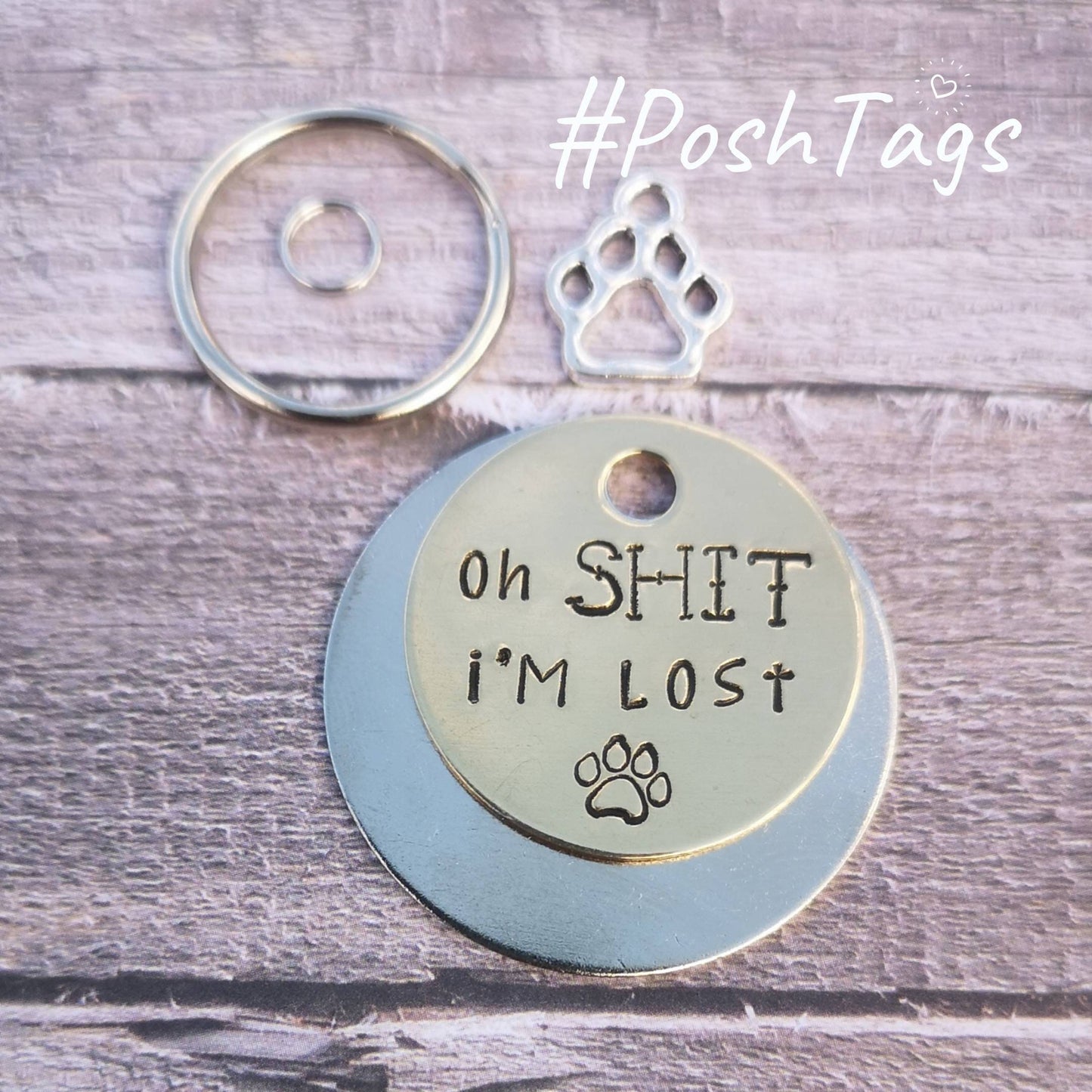 Oh shit I'm lost! dog cat tag pet tag hand stamped #PoshTags Collar Christmas Gift Idea
