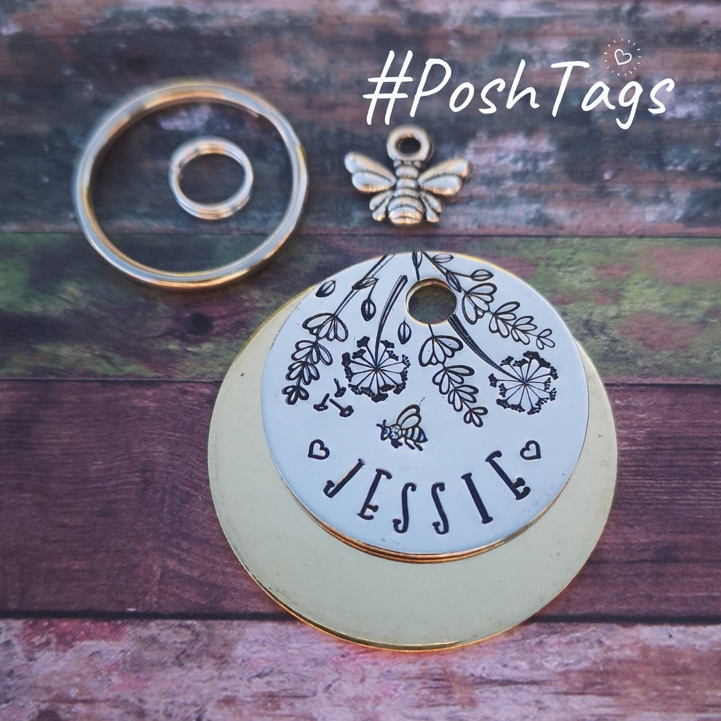 Wildflowers and wishflowers and bee - pet cat dog ID tag #PoshTags Collar Christmas Gift Idea
