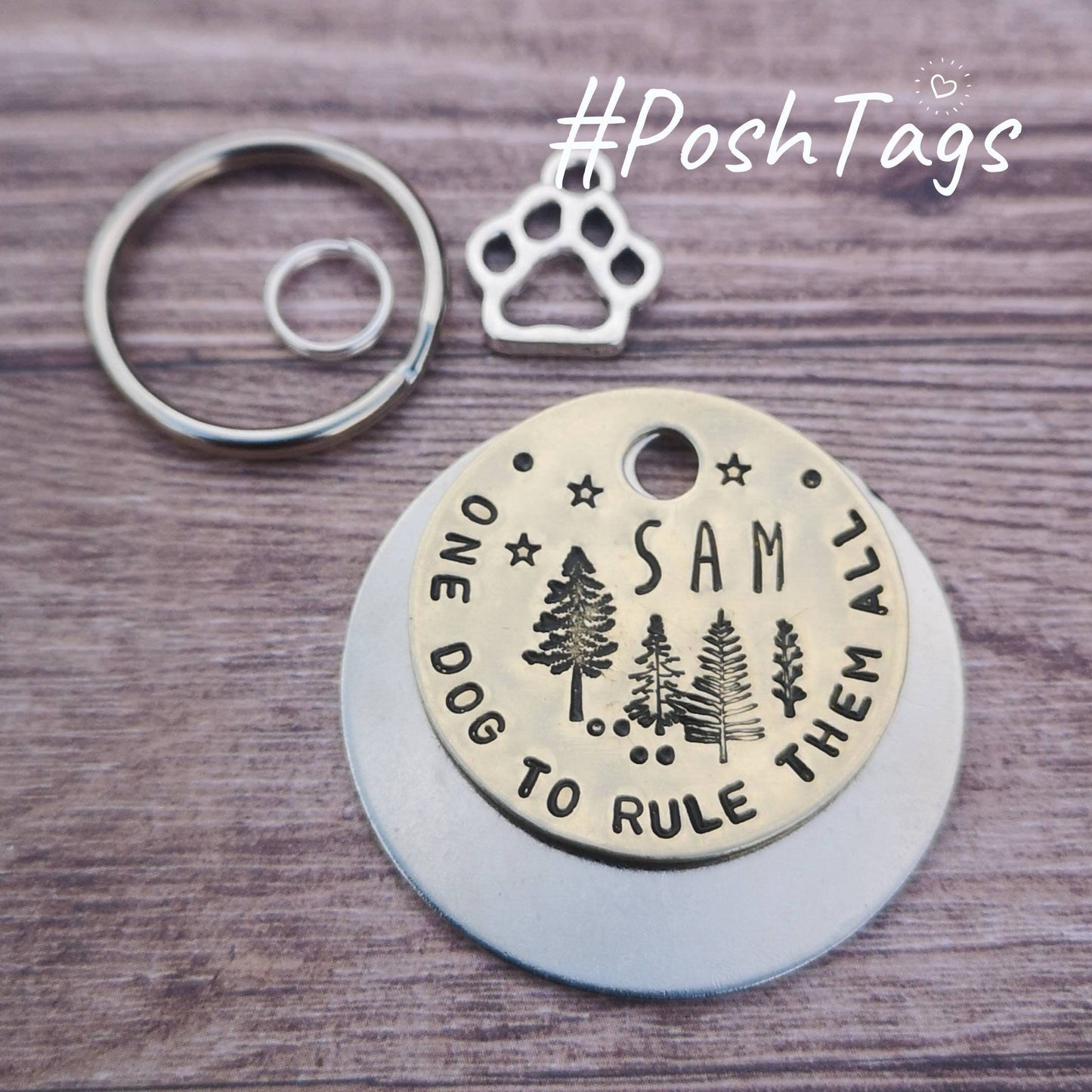 One dog to rule them all - with scenery- hand stamped dog tag pet tag #PoshTags Collar Christmas Gift Idea