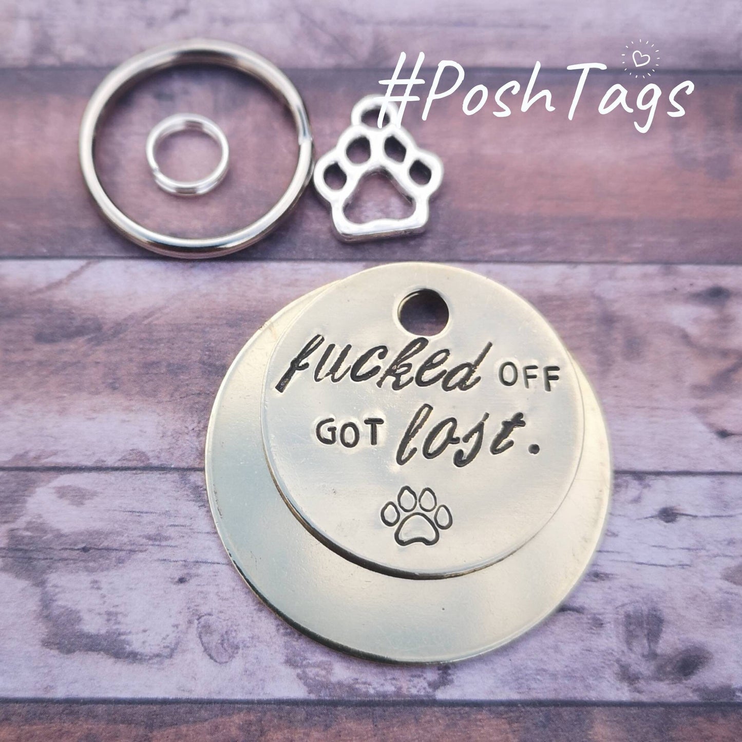 Fucked off. Got lost - paw print - cat dog pet tag ID #PoshTags Collar Christmas Gift Idea