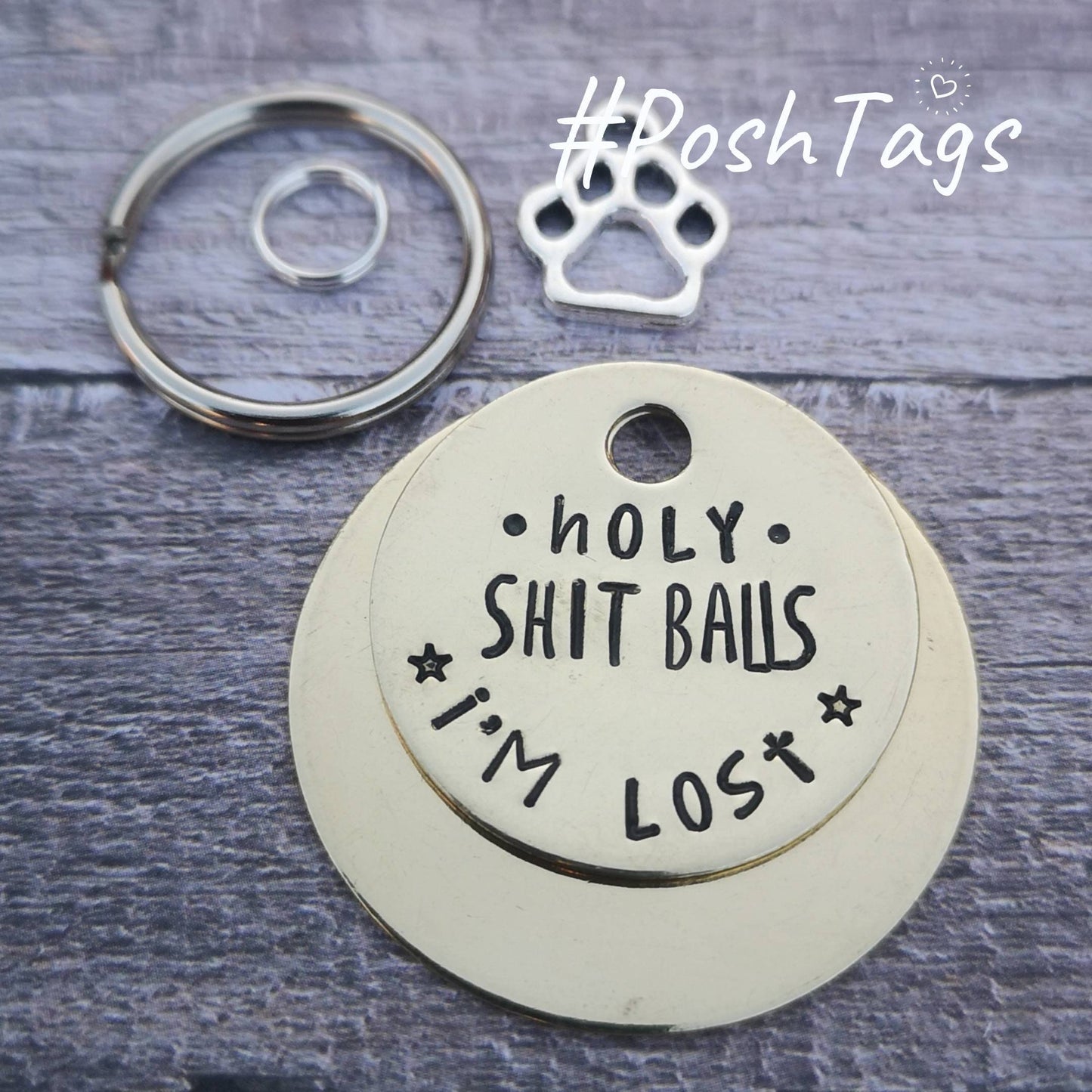 Holy shit balls I'm lost - dog pet ID tag hand stamped #PoshTags Collar Christmas Gift Idea