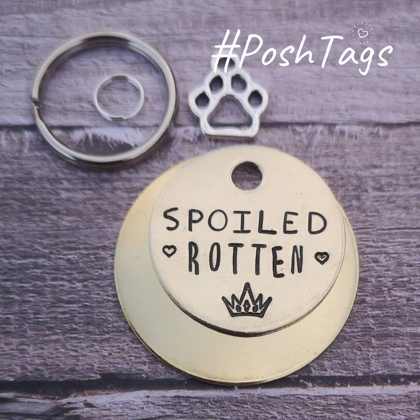 Spoiled rotten crown - dog cat pet id tag hand stamped #PoshTags Collar Christmas Gift Idea