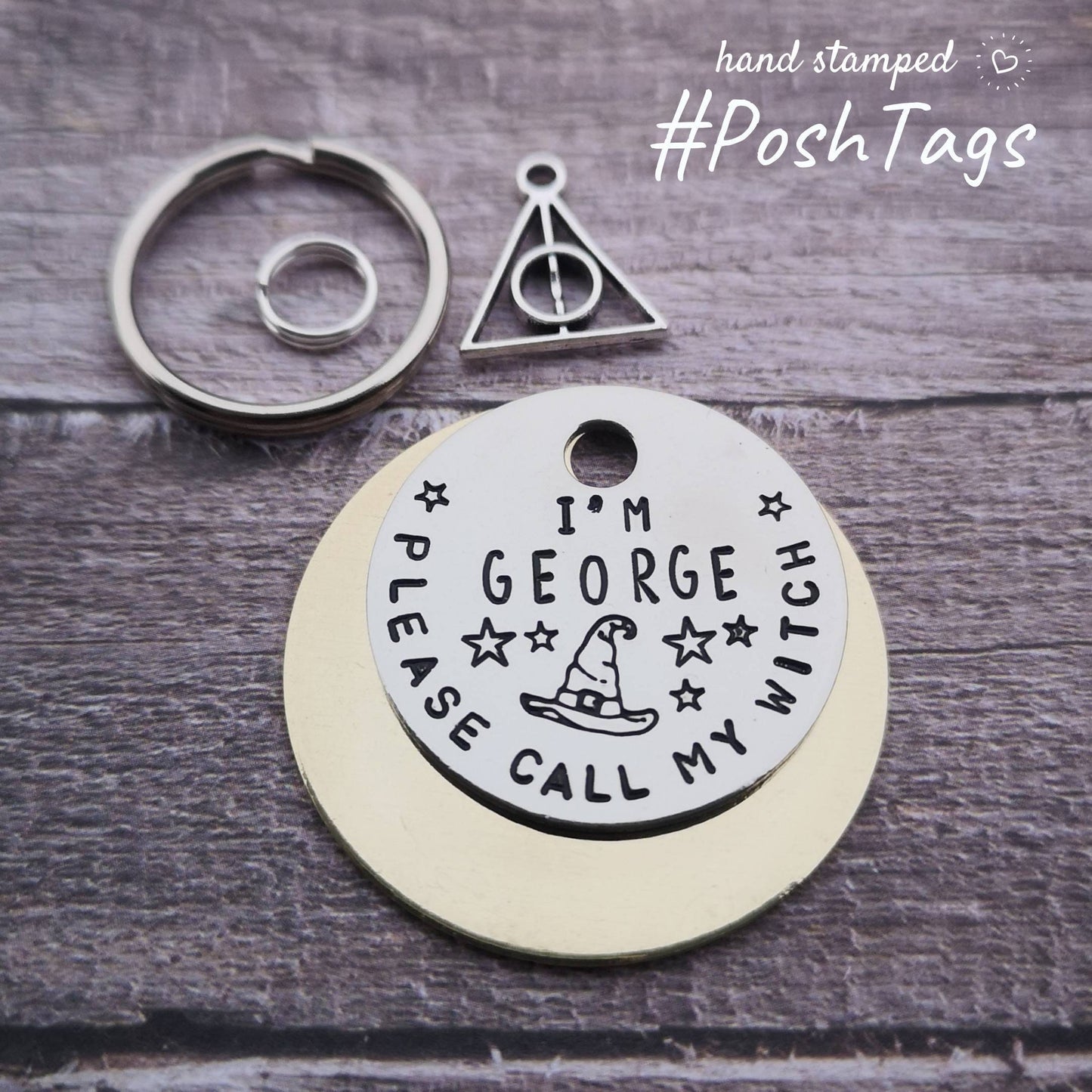 Please call my witch - hat wizard stars magic - pet cat dog ID collar tag