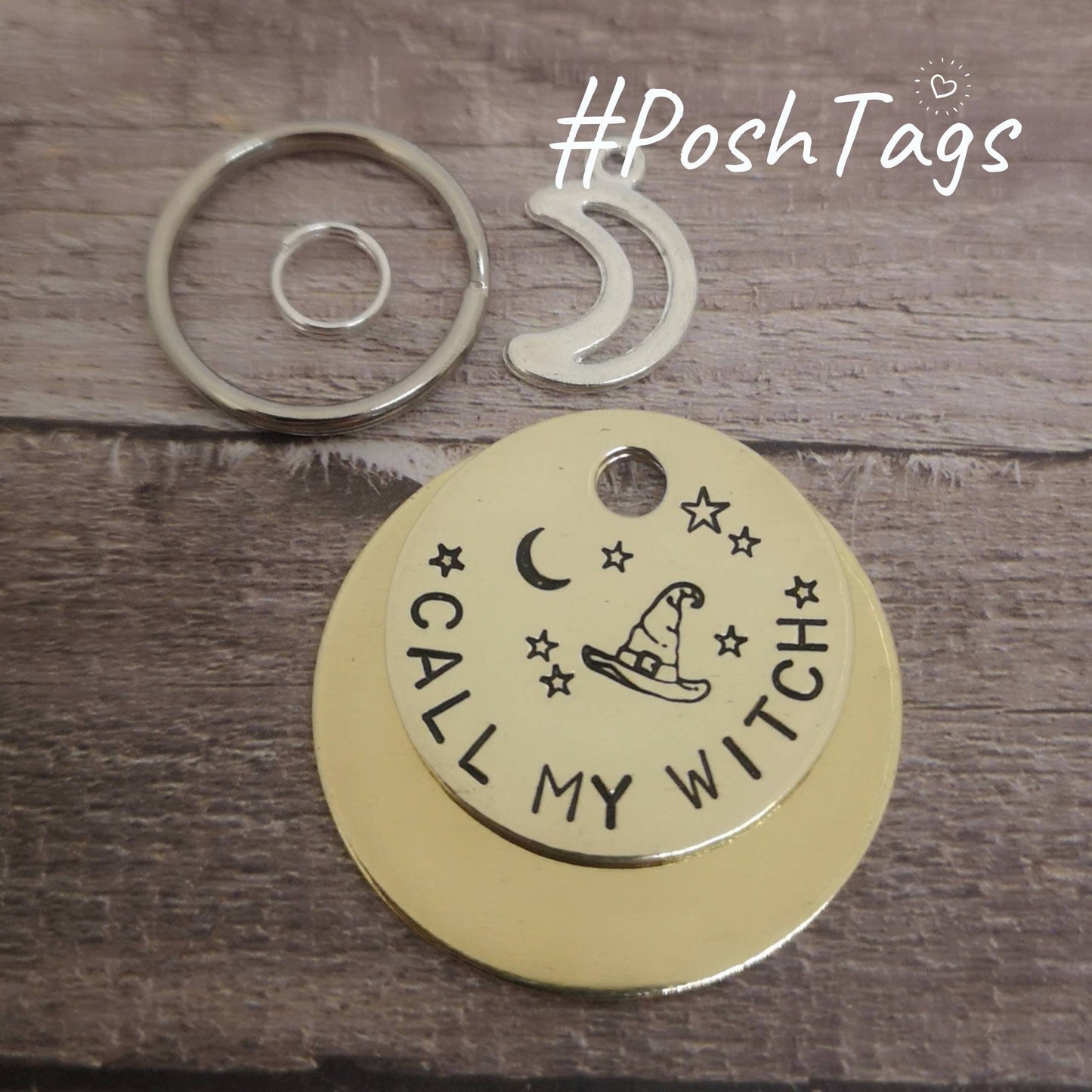 Call my wizard/witch/mum - hat moon stars magic cute funny - pet cat dog ID collar tag