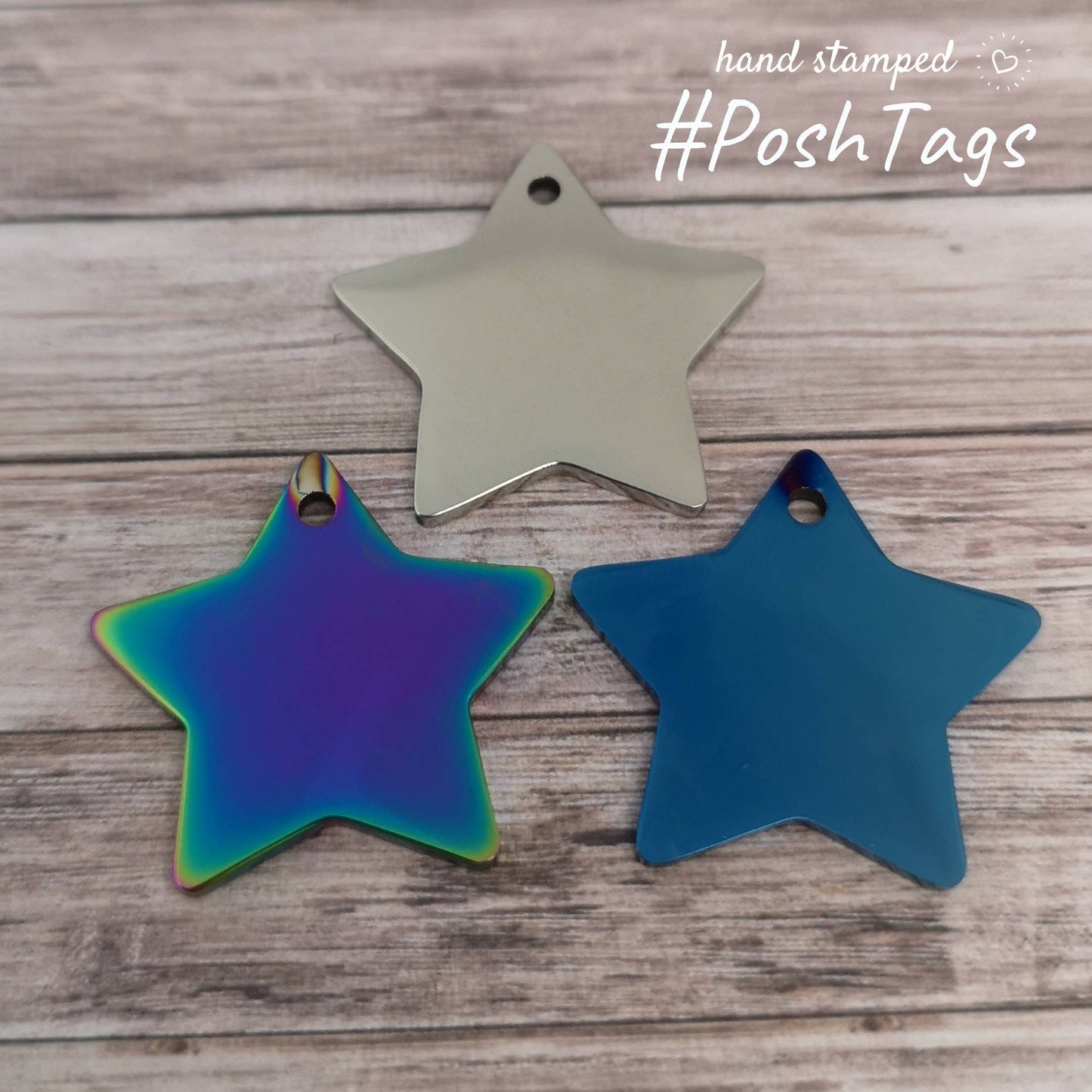 Small stainless steel star tag - bee moons stars or any design - 3 COLOURS - pet cat dog ID collar tag