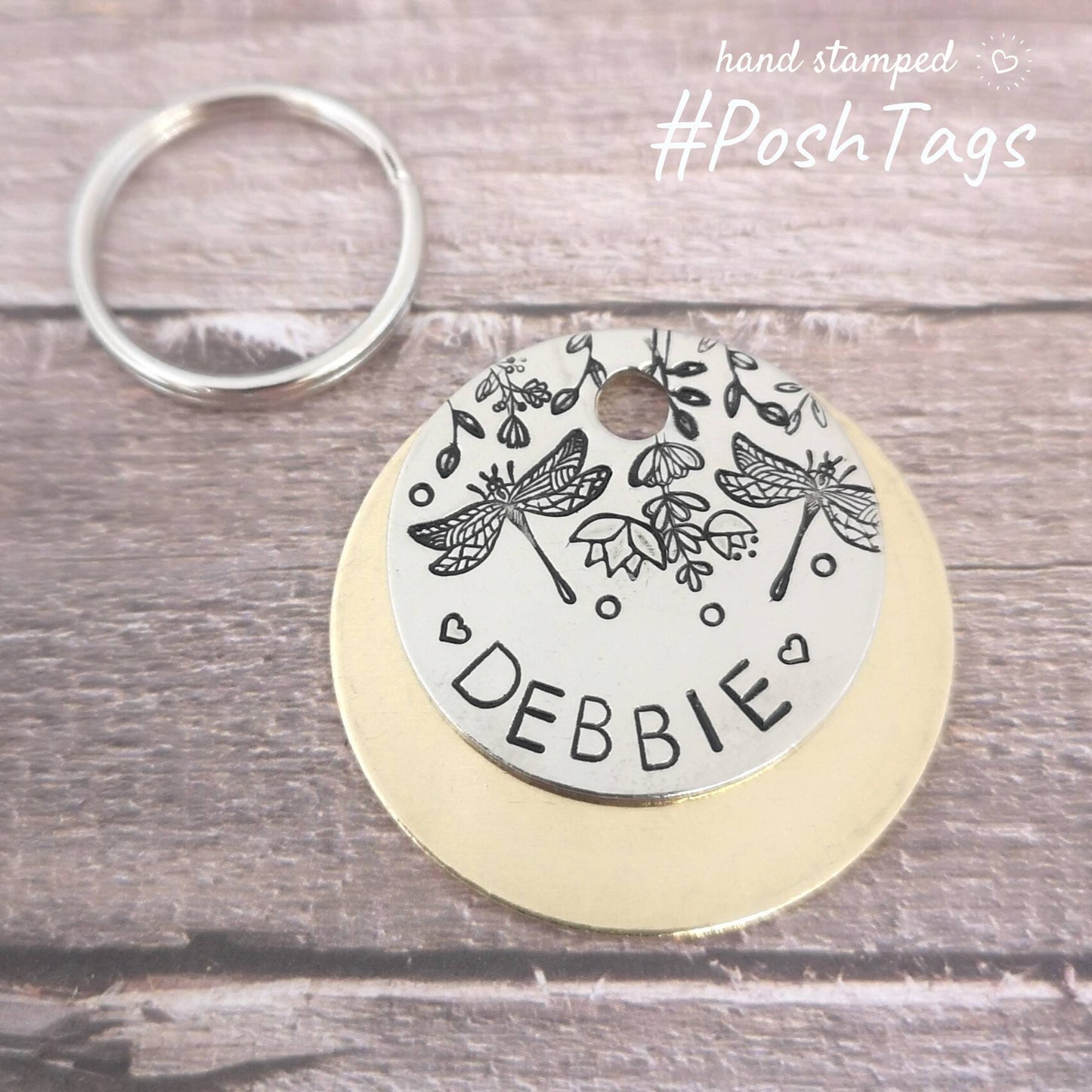 Dragonflies and wildflowers pretty floral flowers poppy - pet cat dog ID collar tag