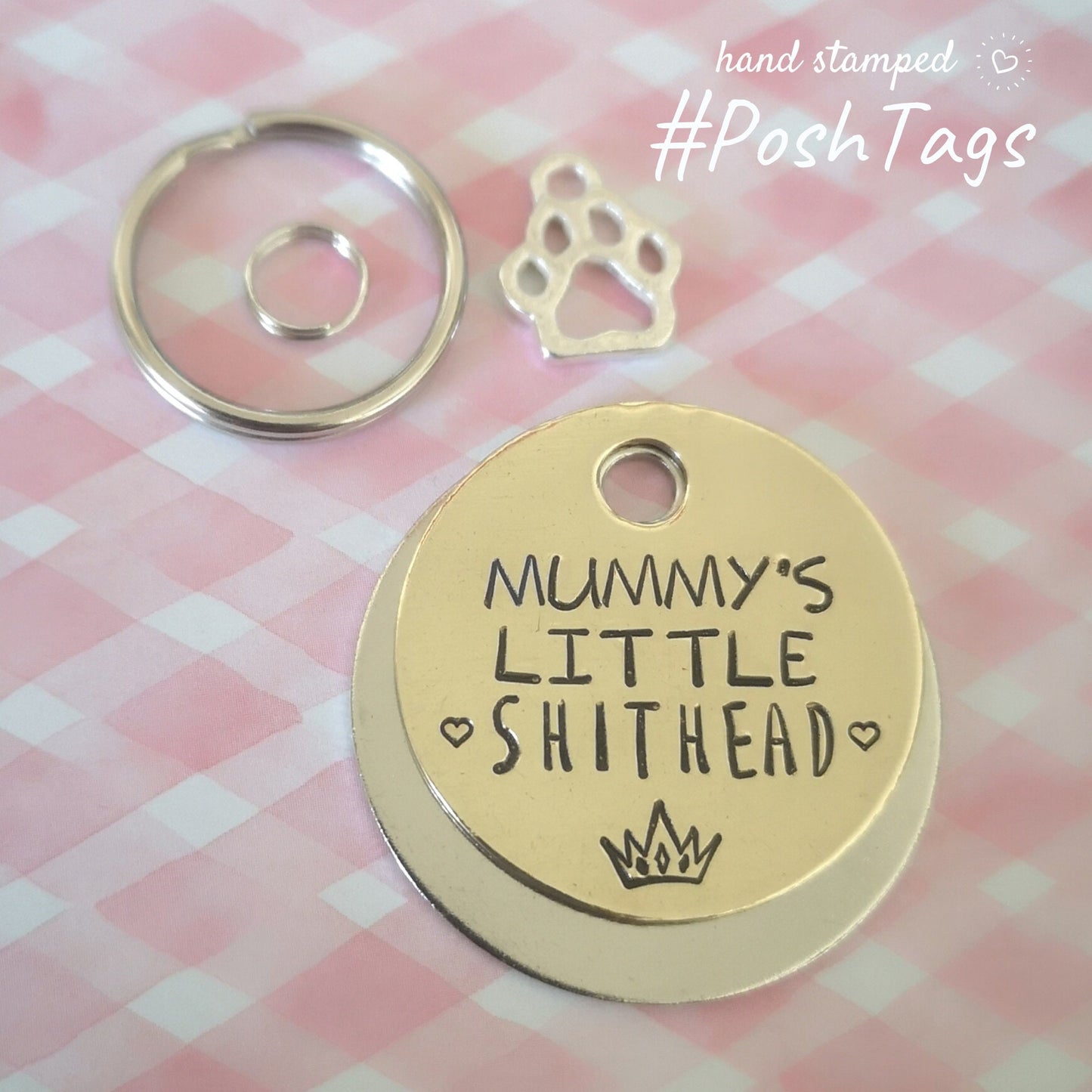 Mummy's little shithead - dog cat pet id tag hand stamped #PoshTags Collar Christmas Gift Idea