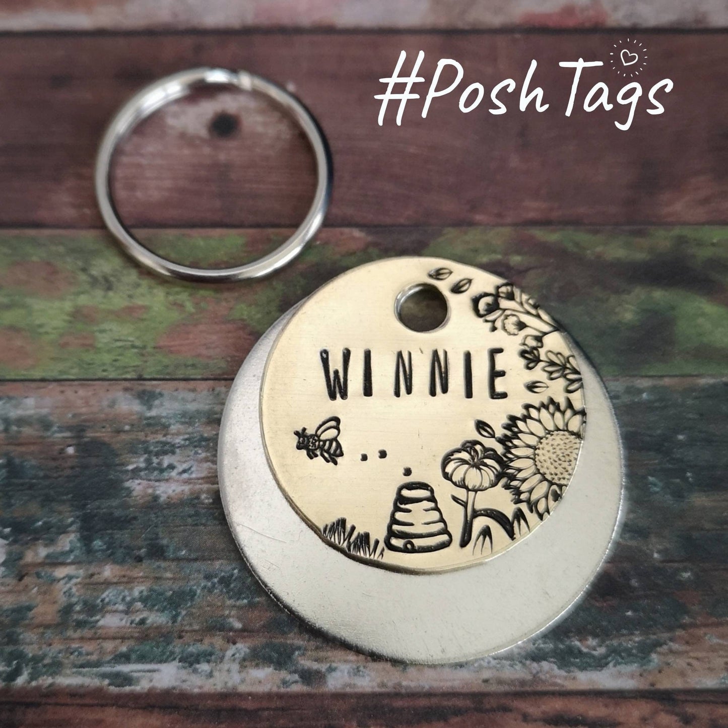 Bee, hive & wildflowers - The Winnie Tag - pet cat dog ID tag #PoshTags Collar Christmas Gift Idea