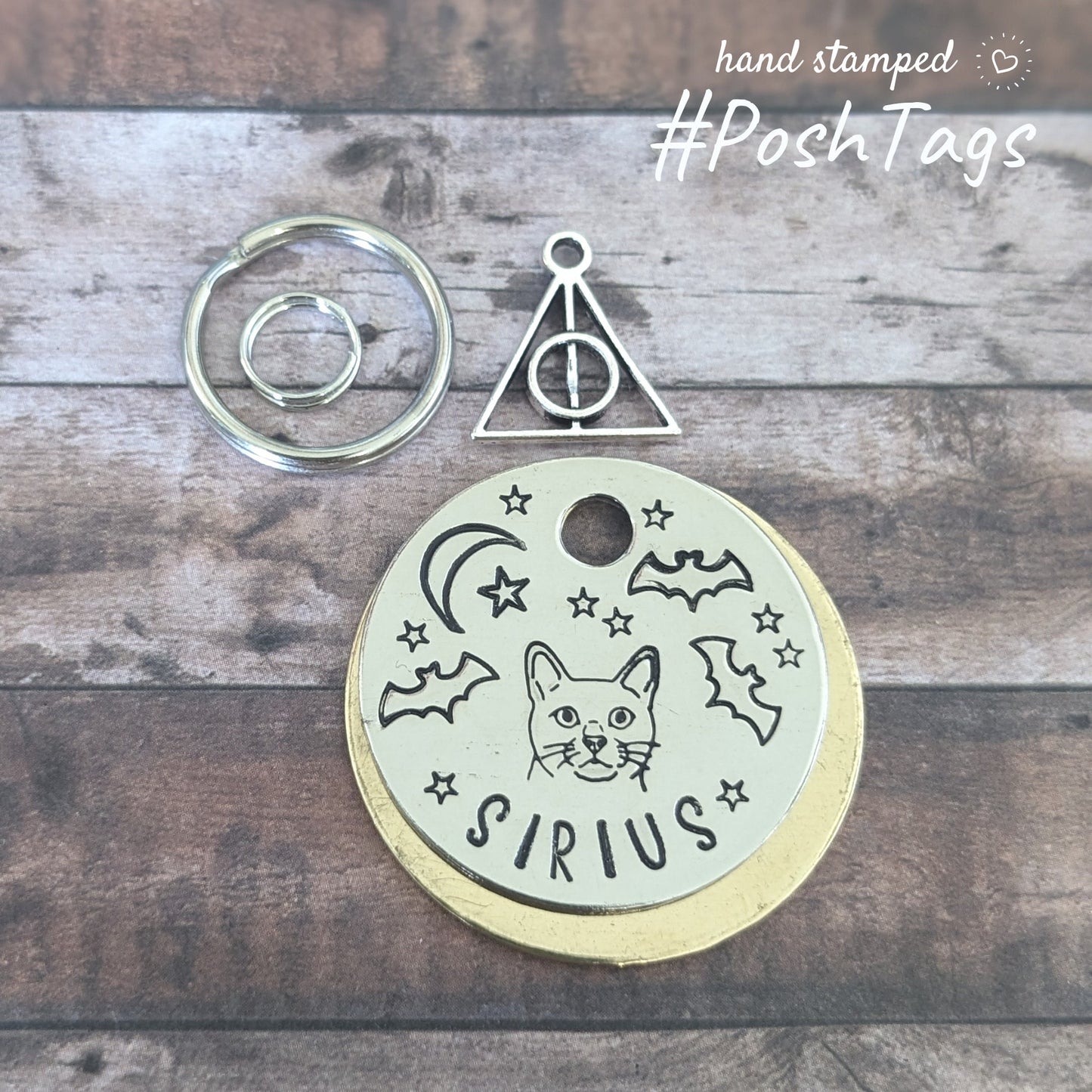 Cat & bats magic spooky halloween witch familiar - small medium cat kitten pet tag hand stamped #PoshTags Collar Christmas Gift Idea