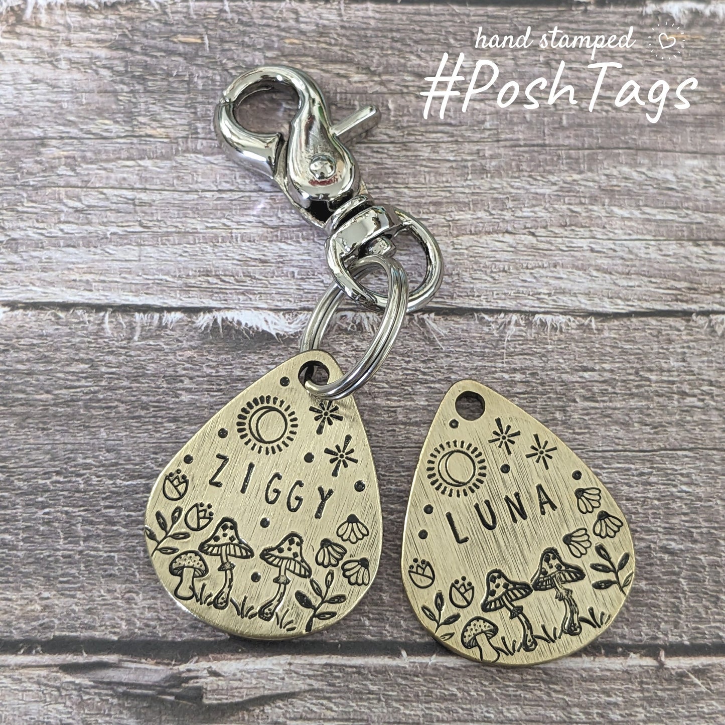 Teardrop brushed brass double sided chunky - ANY DESIGN - hand stamped pet dog ID tag #PoshTags Collar Christmas Gift Idea