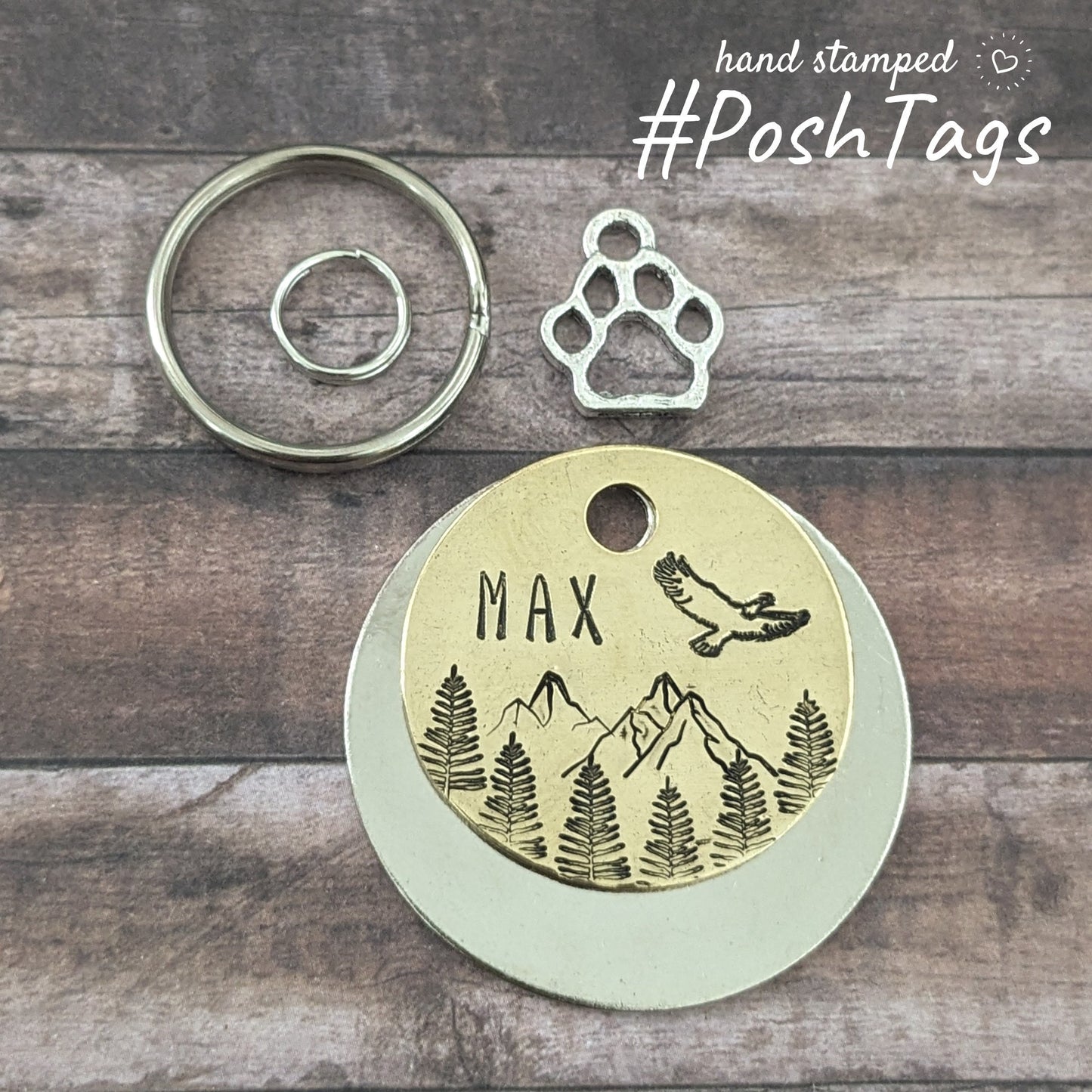 Eagle bird over mountains trees - cat dog pet tag ID #PoshTags Collar Christmas Gift Idea