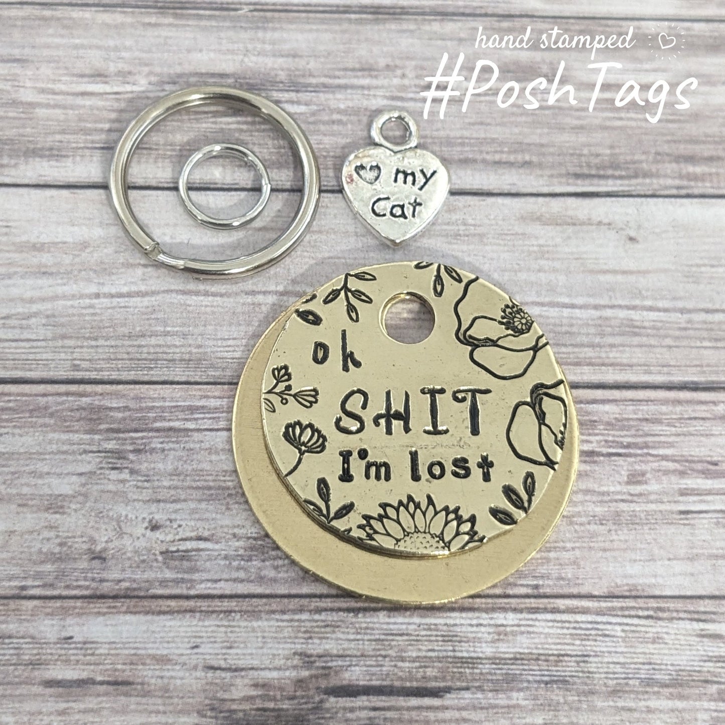 Oh SHIT I'm lost floral flowers - pet cat kitty kitten ID collar tag