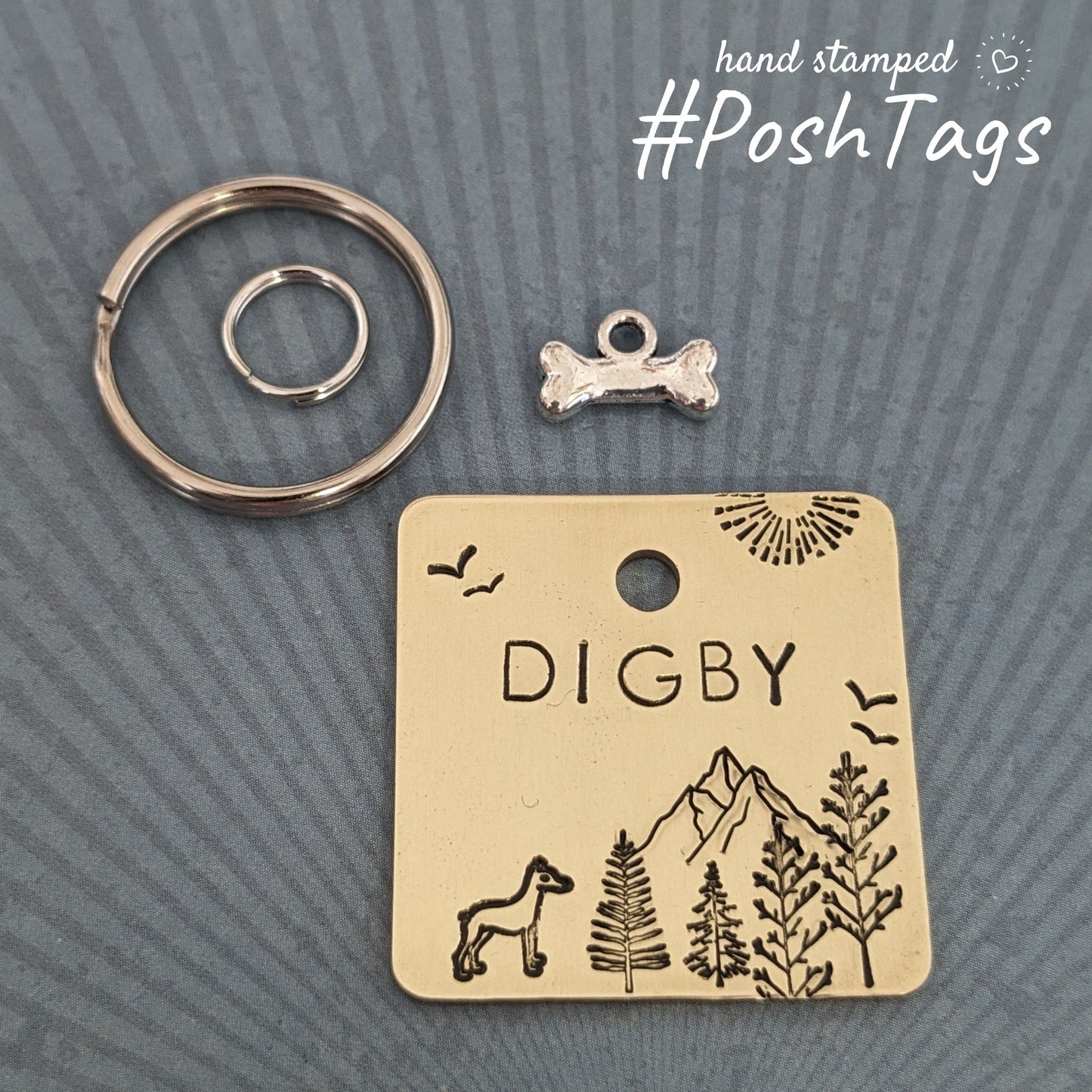 Square double brass tag - Sighthound, greyhound, whippet - hand stamped pet dog ID tag #PoshTags Collar Christmas Gift Idea