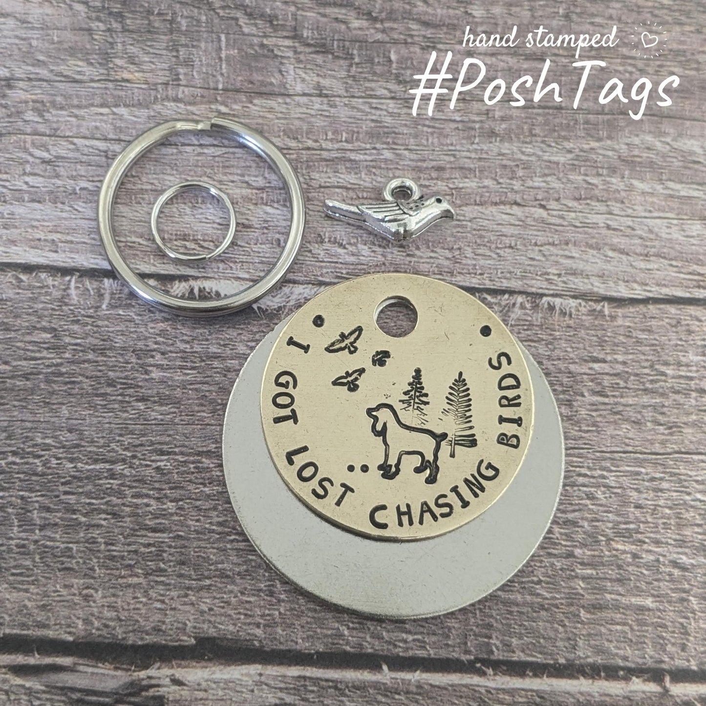 I got lost chasing birds - funny spaniel dog tag pet tag ID PoshTags Collar Christmas Gift Idea