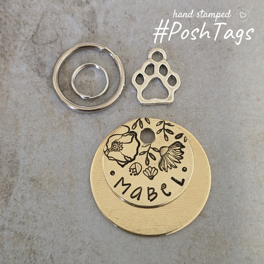 Small floral handmade stamped cat kitten puppy dog cat pet tags #PoshTags Collar Christmas Gift Idea