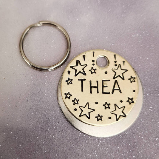 Falling stars dog tag - hand stamped made to order pet dog ID tag Collar Christmas Gift Idea