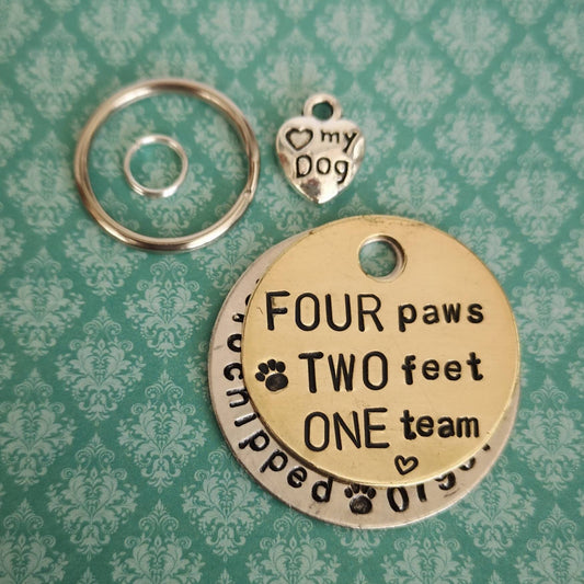 Four paws Two feet One team -  dog show agility course Love My Dog dog pet id tag hand stamped Collar Christmas Gift Idea