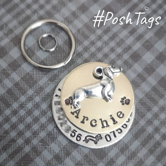 Dachshund sausage dog hand stamped handmade dog tag #PoshTags Collar Christmas Gift Idea