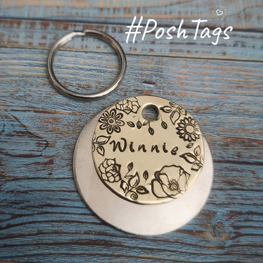 Floral dog cat pet tag hand stamped #PoshTags Collar Christmas Gift Idea