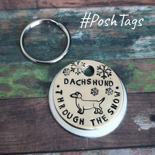 Dachshund through the snow - funny cute dog pet tag sausage dog Weiner #PoshTags Collar Christmas Gift Idea