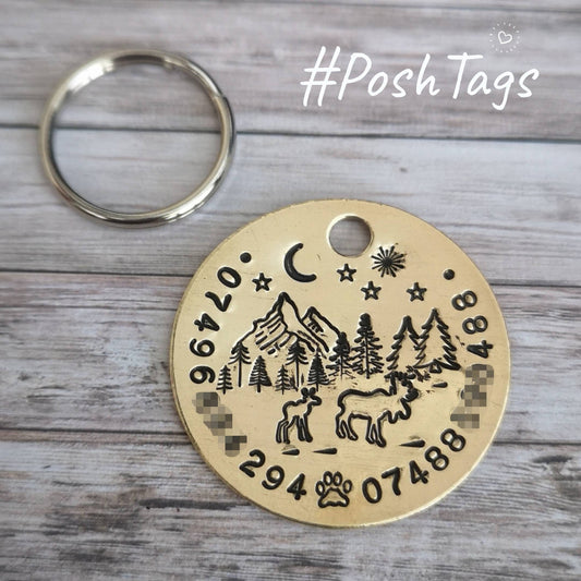 Moose in the mountains single brass disc - mountain adventure - single disc medium/large dog pet tag #PoshTags Collar Christmas Gift Idea