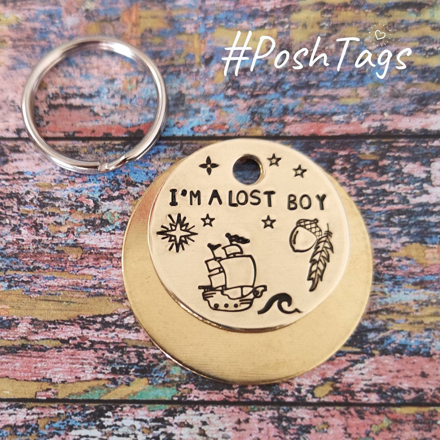 I'm a lost boy/girl/dog/pup/cat/kitty - Pirate ship - any wording - dog cat tag pet tag hand stamped #PoshTags