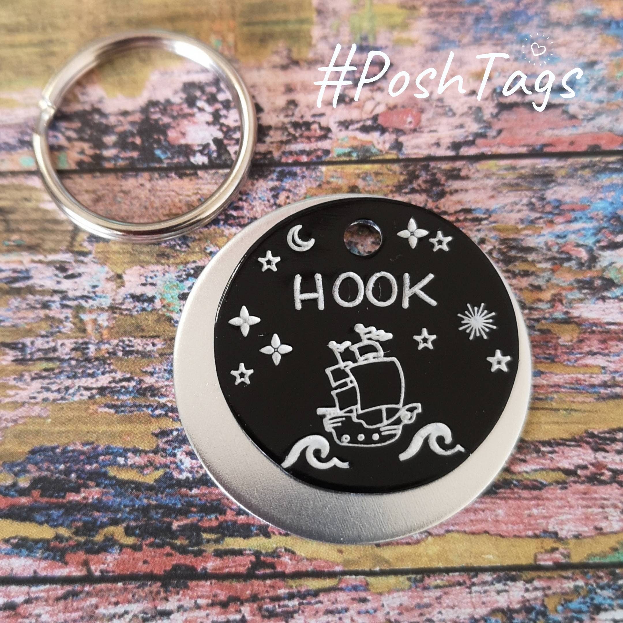 Aluminium lightweight Black Silver pirate ship sea sailor waves PoshTags