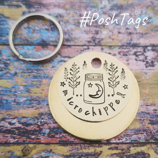 Moon in a mason jar - moon and trees forest magic - hand stamped 3 SIZES- pet cat dog ID tag #PoshTags Collar Christmas Gift Idea