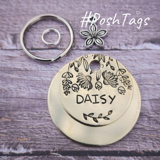 Daisy floral - hanging daisies wildflowers - pet cat dog ID tag #PoshTags Collar Christmas Gift Idea