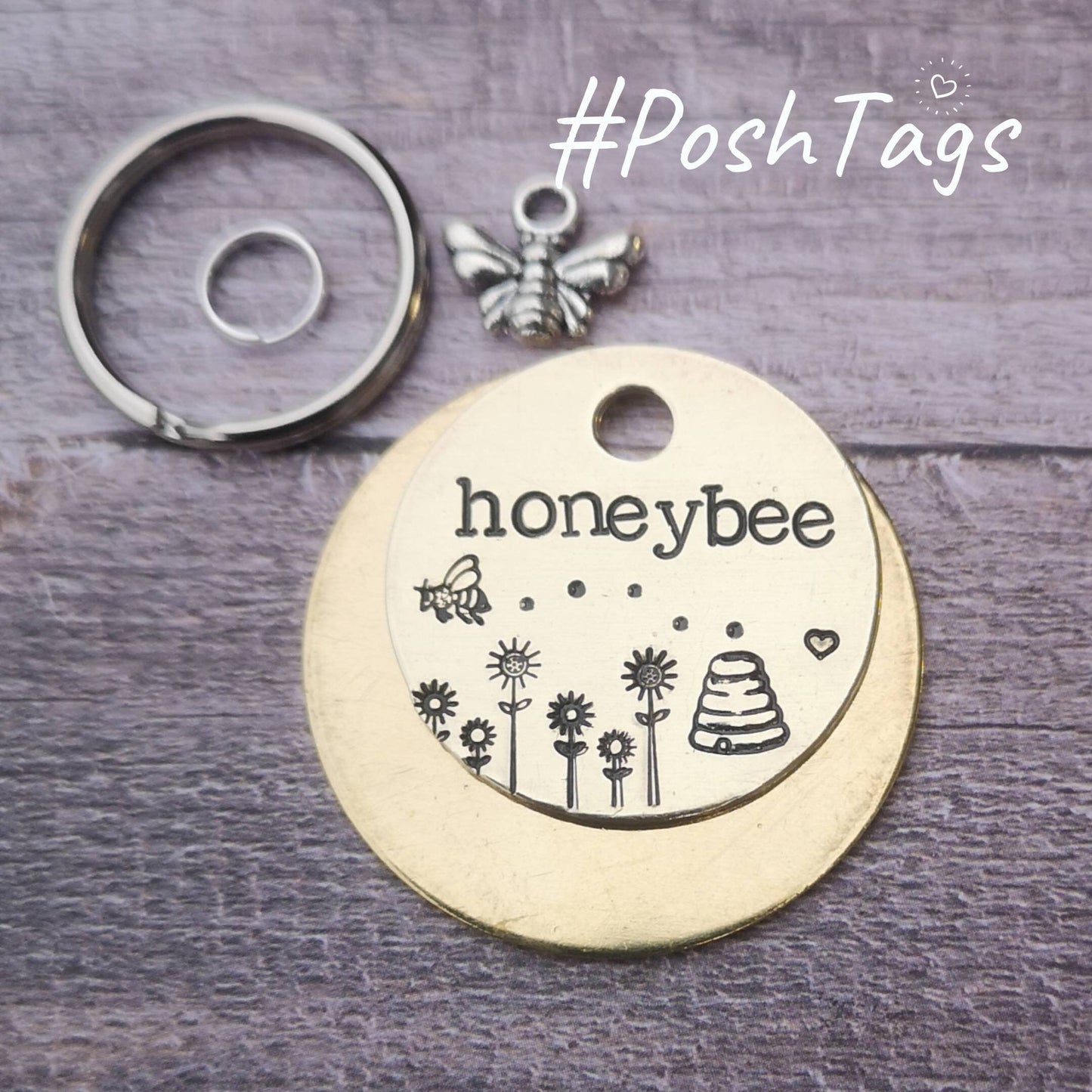 Bumble bee, hive & wildflowers - add your pet's name - pet cat dog ID tag #PoshTags Collar Christmas Gift Idea