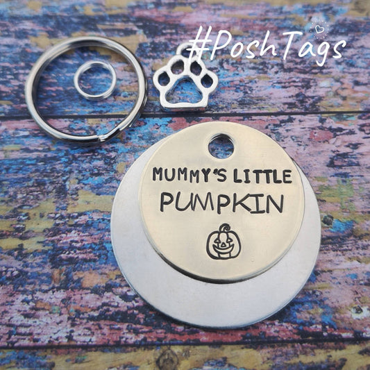 Mummy's Little Pumpkin - magic - hand stamped 3 SIZES- pet cat dog ID tag #PoshTags Collar Christmas Gift Idea