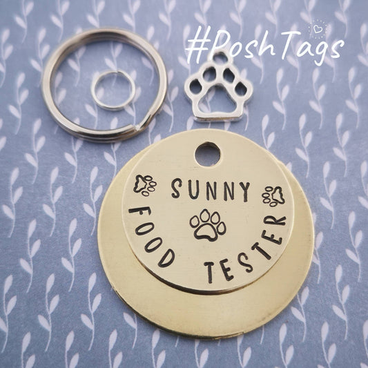 Food tester - with name - 3 different sizes - Cute funny dog cat pet id tag hand stamped #PoshTags Collar Christmas Gift Idea