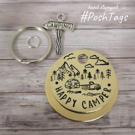 Happy Camper - Caravan Can Truck Camping - cute funny - pet cat dog ID collar tag